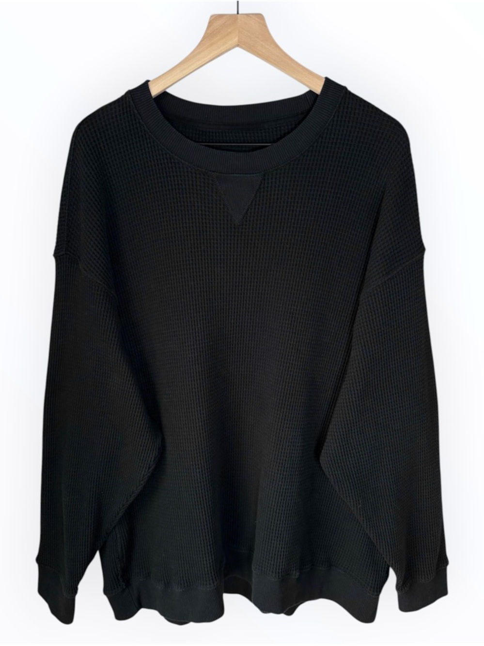 Aerie Waffle Knit Sweatshirt Size 2XL Oversized Black Cozy Pullover Modern EUC